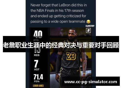 老詹职业生涯中的经典对决与重要对手回顾