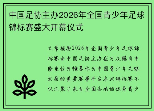 中国足协主办2026年全国青少年足球锦标赛盛大开幕仪式