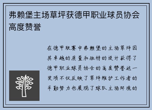 弗赖堡主场草坪获德甲职业球员协会高度赞誉 弗赖堡主场草坪获德甲职业球员协会高度赞誉